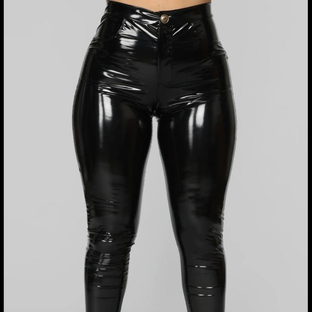 Fashion Nova Late Night Texts Vinyl PVC Pants Black size 1X NEW WITH TAGS!!